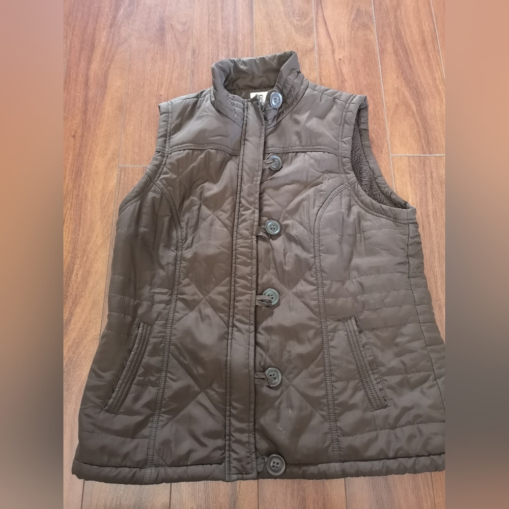 Brown Quilted Vest with Button Closure